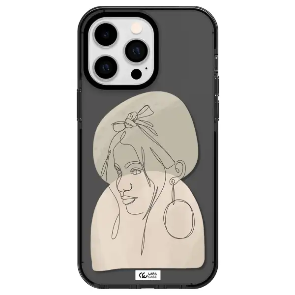 Abstract Female Face Line Art Apple iPhone 14 pro max impact Smoke Black Case