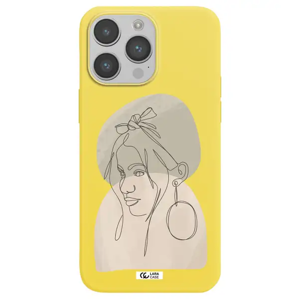 Abstract Female Face Line Art Apple iPhone 14 pro max Silicone canary yellow Case