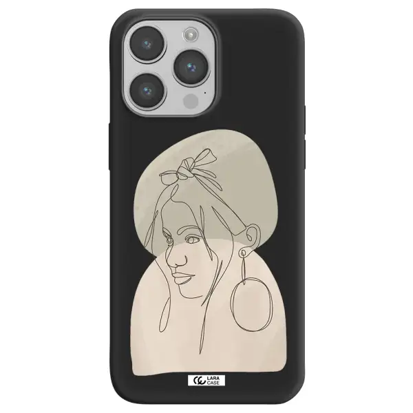 Abstract Female Face Line Art Apple iPhone 14 pro Silicone black Case