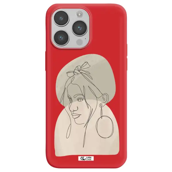 Abstract Female Face Line Art Apple iPhone 14 pro Silicone Imperial Red Case