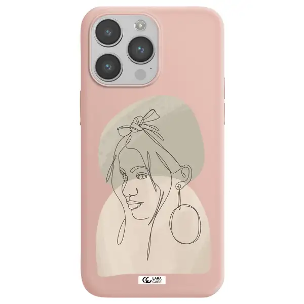 Abstract Female Face Line Art Apple iPhone 14 pro Silicone pastel pink Case