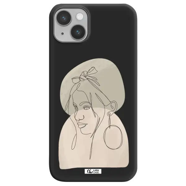 Abstract Female Face Line Art Apple iPhone 14 Silicone black Case
