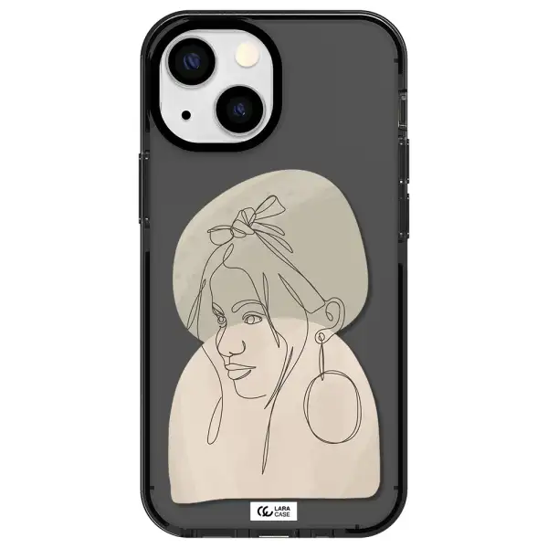 Abstract Female Face Line Art Apple iPhone 15 impact Smoke Black Case
