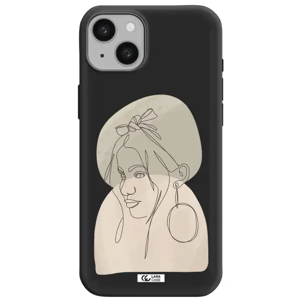 Abstract Female Face Line Art Apple iphone 15 plus Silicone black Case