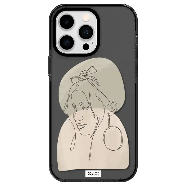 Abstract Female Face Line Art Apple iPhone 15 Pro Max impact Smoke Black Case