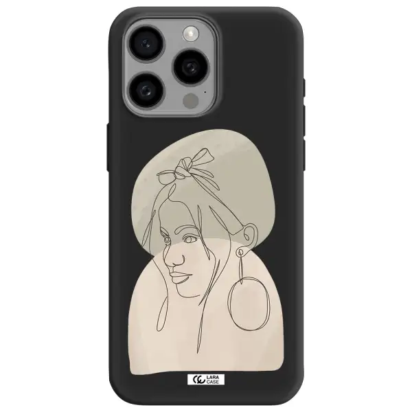 Abstract Female Face Line Art Apple Iphone 15 Pro max Silicone black Case