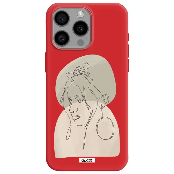 Abstract Female Face Line Art Apple Iphone 15 Pro Max Silicone Imperial Red Case