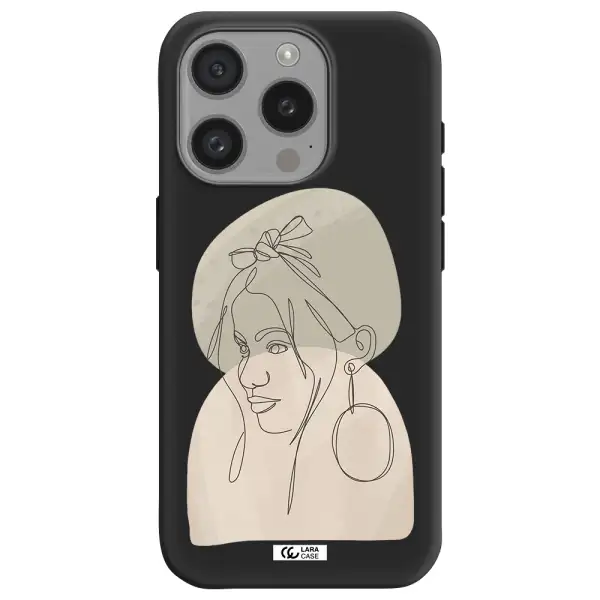 Abstract Female Face Line Art Apple Iphone 15 Pro Silicone Black Case