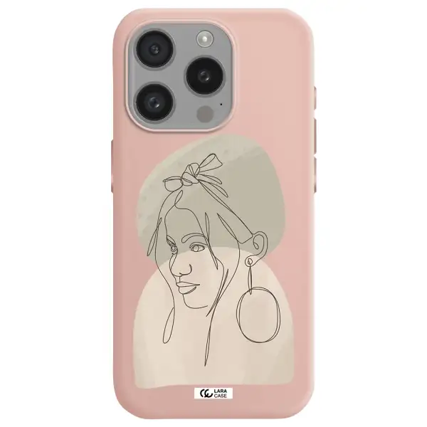 Abstract Female Face Line Art Apple Iphone 15 Pro Silicone Pastel Pink Case