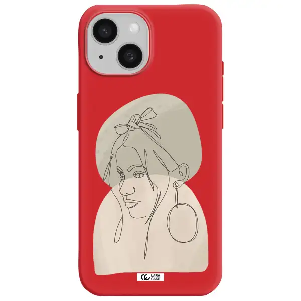 Abstract Female Face Line Art Apple Iphone 15 Silicone Imperial Red Case