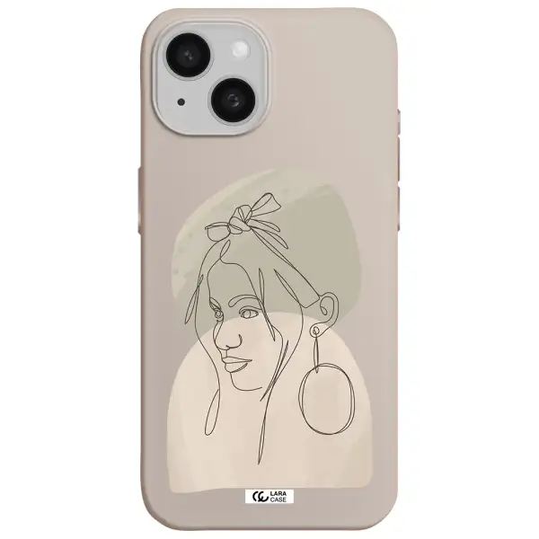 Abstract Female Face Line Art Apple iPhone 15 Silicone Stone Case