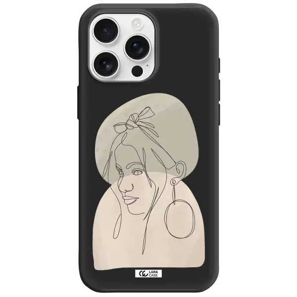Abstract Female Face Line Art Apple Iphone 16 Pro Max Silicone Black Case