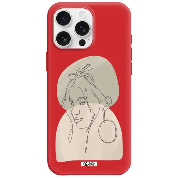 Abstract Female Face Line Art Apple Iphone 16 Pro Max Silicone Imperial Red Case