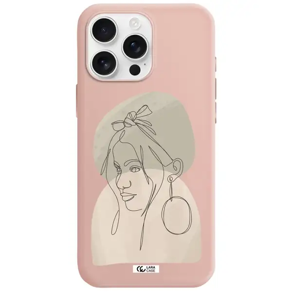 Abstract Female Face Line Art Apple Iphone 16 Pro Max Silicone Pastel Pink Case