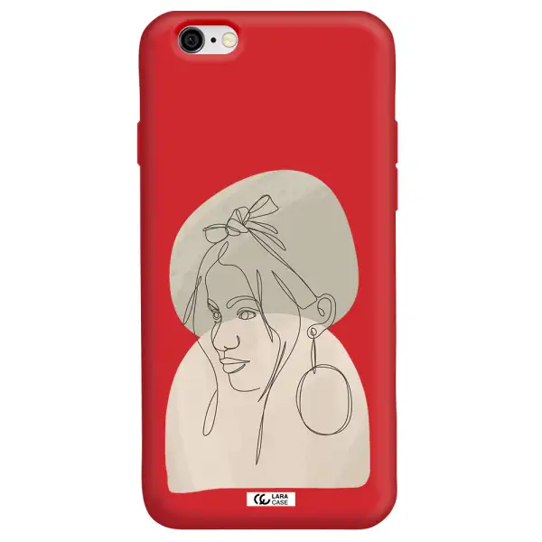 Abstract Female Face Line Art Apple iPhone 6 Silicone Imperial Red Case