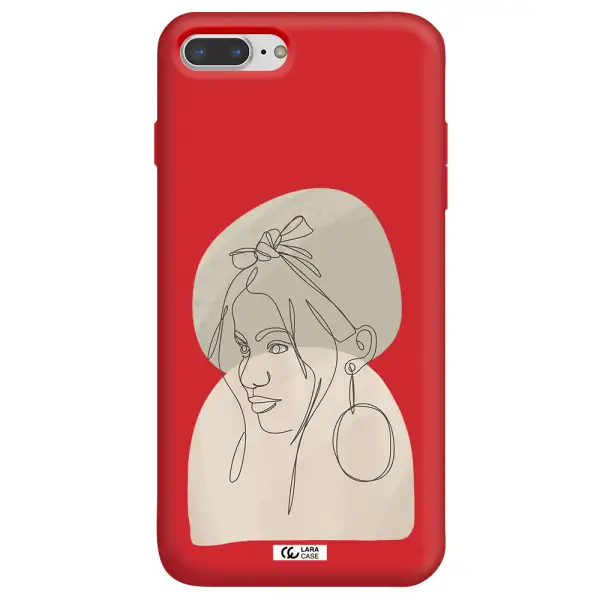 Abstract Female Face Line Art Apple iPhone 7 plus Silicone Imperial Red Case