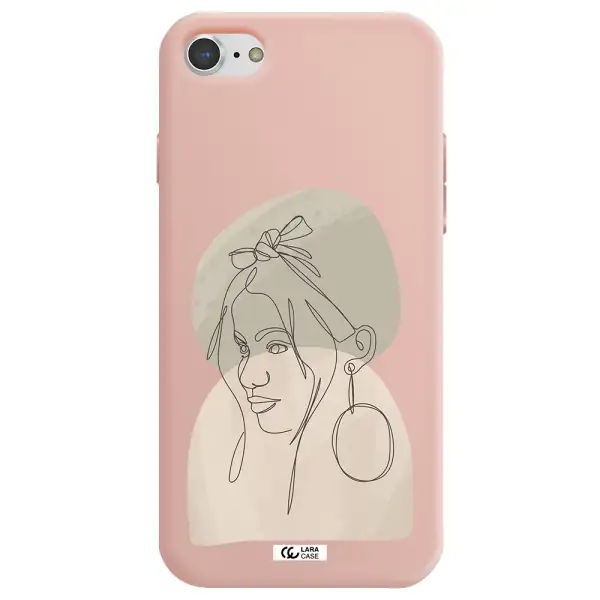 Abstract Female Face Line Art Apple iPhone 7 Silicone pastel pink Case