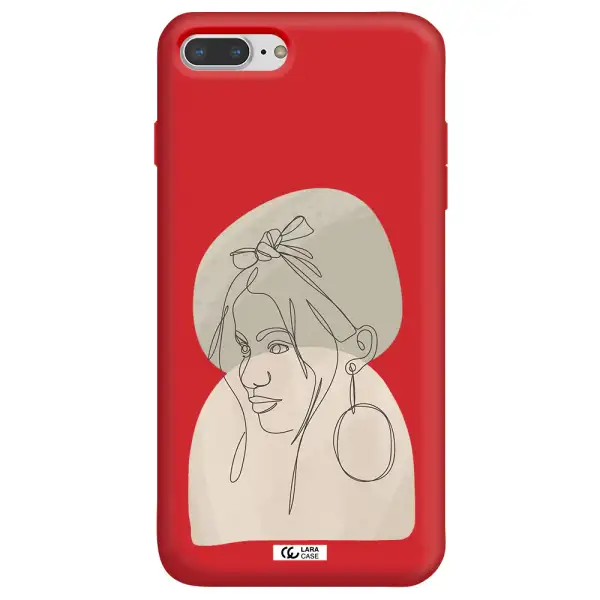 Abstract Female Face Line Art Apple iPhone 8 plus Silicone Imperial Red Case