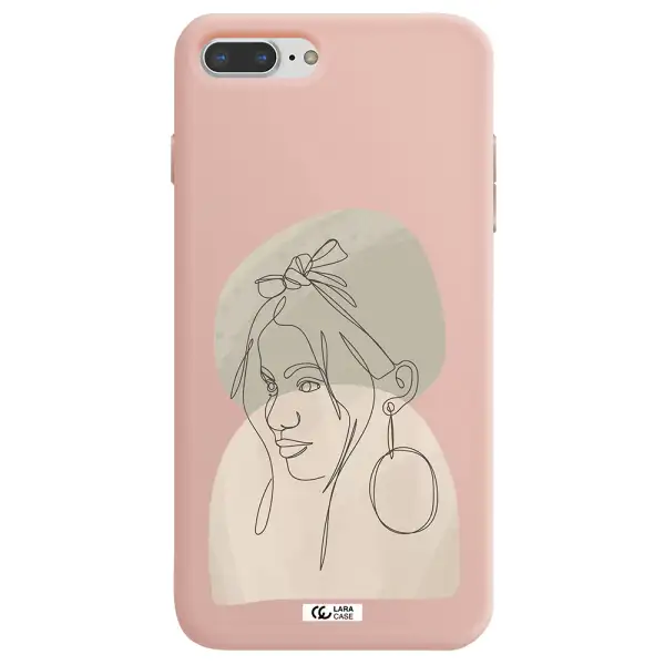 Abstract Female Face Line Art Apple iPhone 8 plus Silicone pastel pink Case