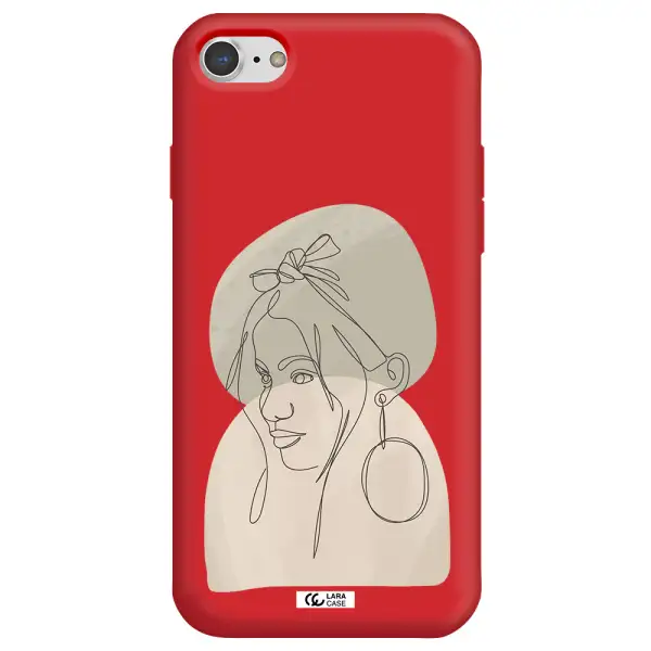 Abstract Female Face Line Art Apple iPhone 8 Silicone Imperial Red Case