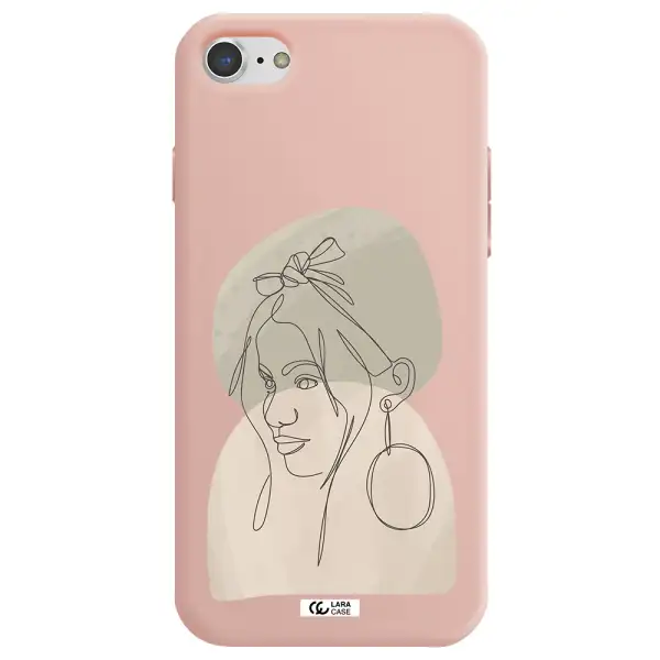 Abstract Female Face Line Art Apple iPhone 8 Silicone pastel pink Case
