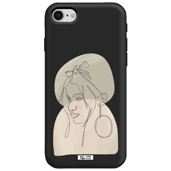 Abstract Female Face Line Art Apple iPhone se 2020 Silicone black Case