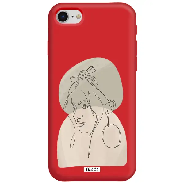Abstract Female Face Line Art Apple iPhone se 2020 Silicone Imperial Red Case