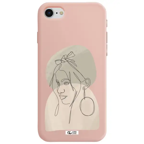 Abstract Female Face Line Art Apple iPhone se 2020 Silicone pastel pink Case