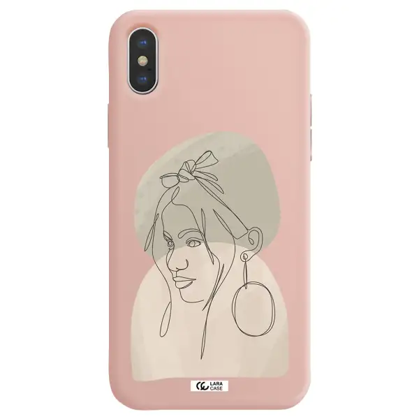 Abstract Female Face Line Art Apple iPhone X Silicone pastel pink Case