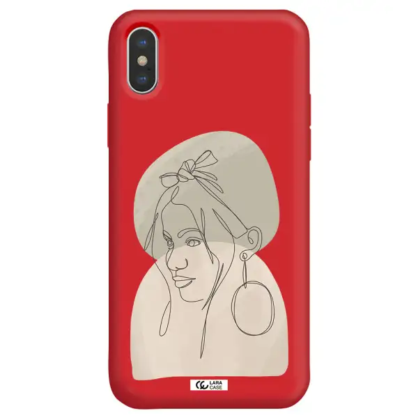 Abstract Female Face Line Art Apple iPhone XS max Silicone Imperial Red Case