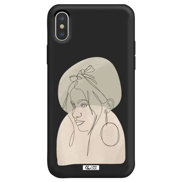 Abstract Female Face Line Art Apple iPhone XS Silicone black Case