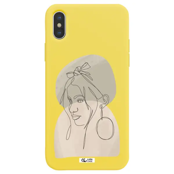 Abstract Female Face Line Art Apple iPhone XS Silicone canary yellow Case