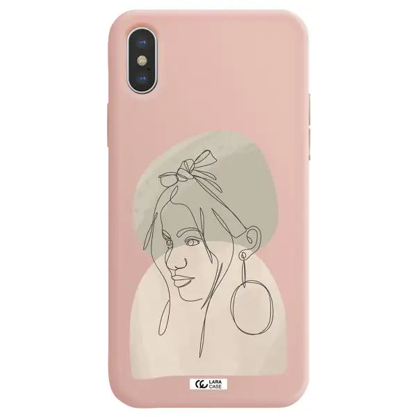 Abstract Female Face Line Art Apple iPhone XS Silicone pastel pink Case