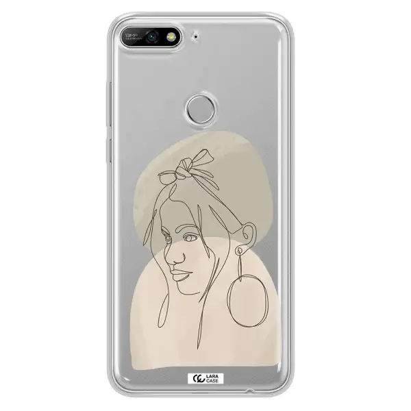 Abstract Female Face Line Art Huawei Y7 2018 Clear TPU Case