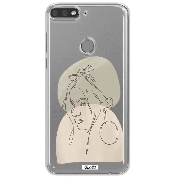 Abstract Female Face Line Art Huawei Y7 Prime 2018 Clear TPU Case