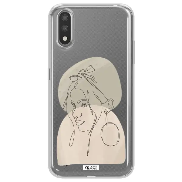 Abstract Female Face Line Art Samsung A01 Clear TPU Case