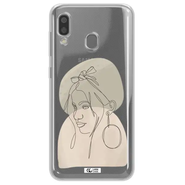 Abstract Female Face Line Art Samsung A20 Clear TPU Case