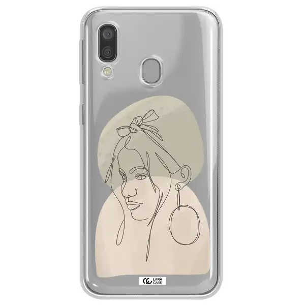 Abstract Female Face Line Art Samsung A40 Clear TPU Case