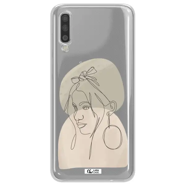 Abstract Female Face Line Art Samsung A70 Clear TPU Case