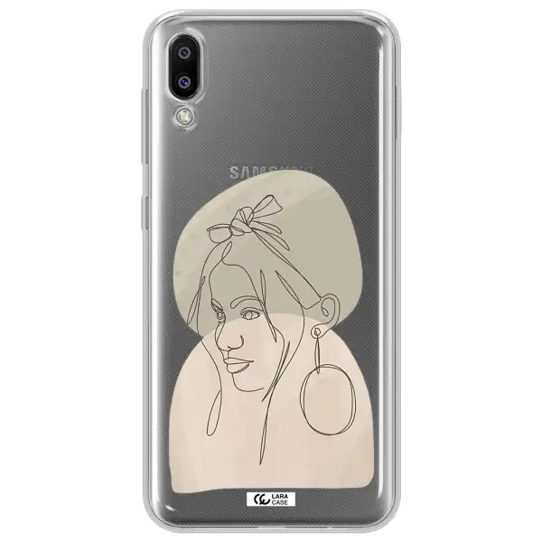 Abstract Female Face Line Art Samsung M10 Clear TPU Case