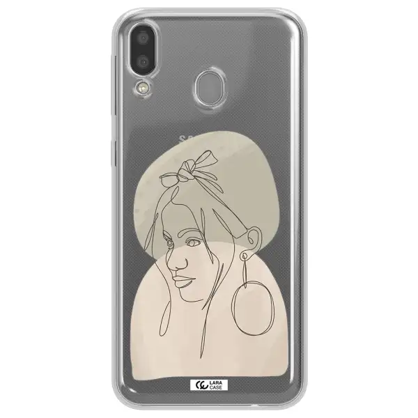 Abstract Female Face Line Art Samsung M20 Clear TPU Case