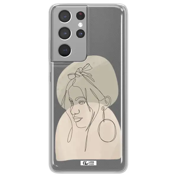 Abstract Female Face Line Art Samsung S21 Ultra Clear TPU Case