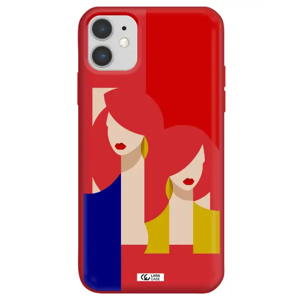 Abstract Two Female Portrait Apple iPhone 11 Silicone Imperial Red Case