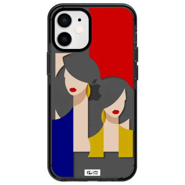 Abstract Two Female Portrait Apple iPhone 12 mini impact Smoke Black Case