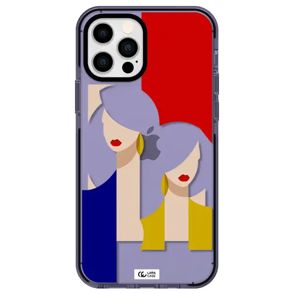 Abstract Two Female Portrait Apple iPhone 12 pro impact Lilac Case