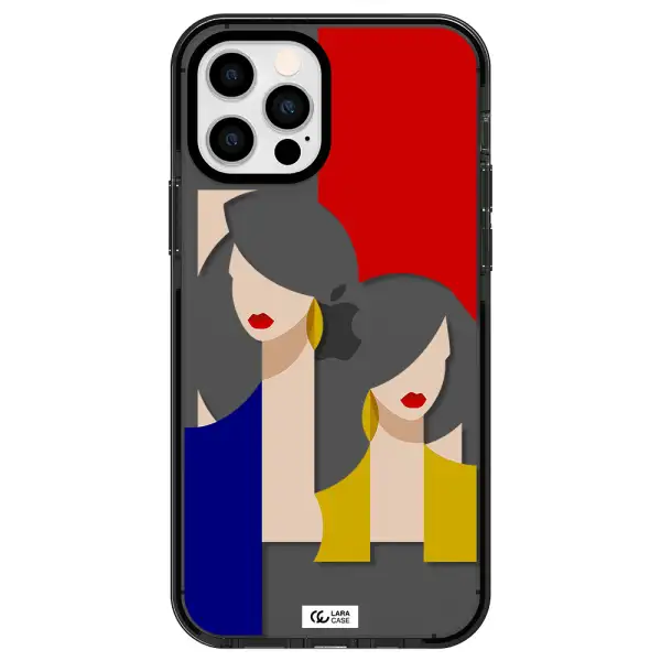 Abstract Two Female Portrait Apple iPhone 12 pro impact Smoke Black Case