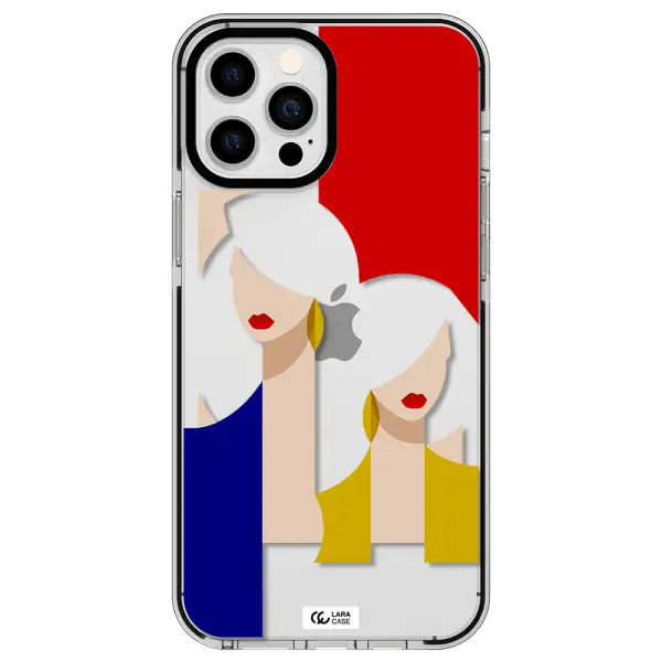 Abstract Two Female Portrait Apple iPhone 12 pro max impact black border Case