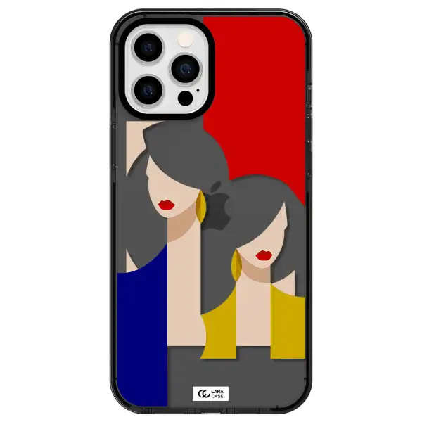 Abstract Two Female Portrait Apple iPhone 12 pro max impact Smoke Black Case