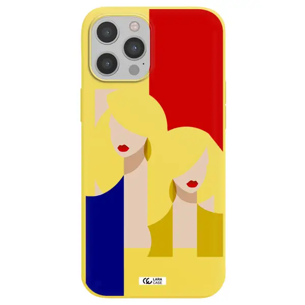 Abstract Two Female Portrait Apple iPhone 12 pro max Silicone canary yellow Case