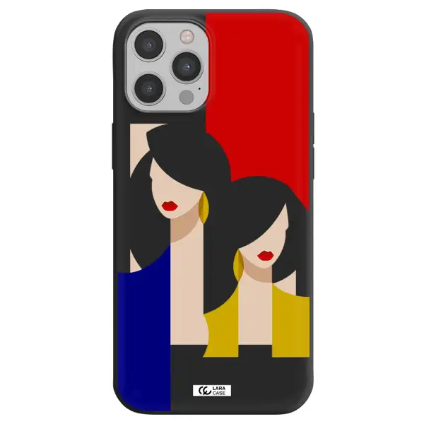 Abstract Two Female Portrait Apple iPhone 12 pro Silicone black Case